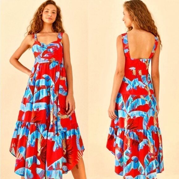 NWT FARM RIO Red Sweet Jungle Midi Dress Large Size $240 - Picture 1 of 9